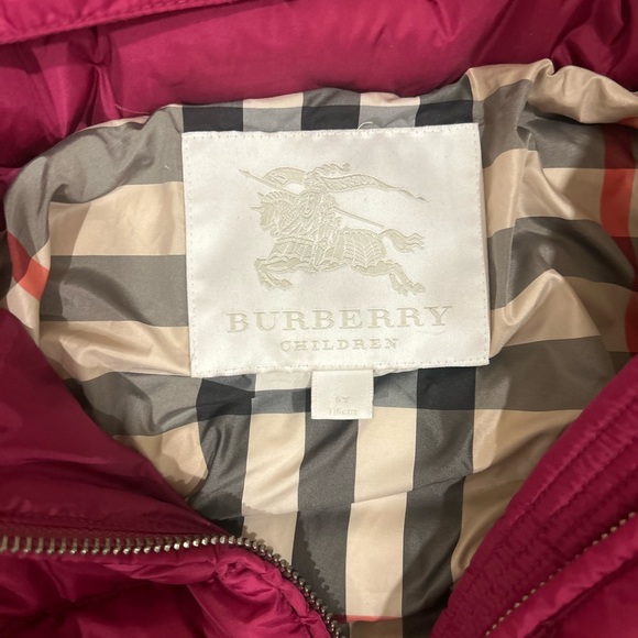 Kids Burberry Burgundy Janie Hooded Puffer Jacket - 6Y, Not worn - Picture 2 of 5